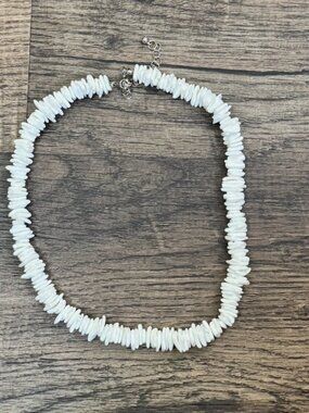 Genuine Puka Shell Necklace - 18", White, Seashell, Hawaiian Surfer Style
